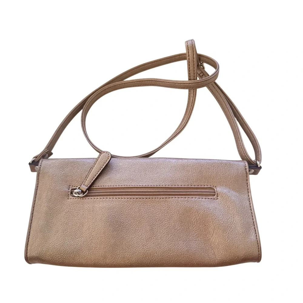 Kathy Van Zeeland Crown Rhinestone Crossbody Bag Purse Metallic brown 10x5 EUC‎